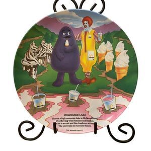 Vintage 1989 Ronald McDonald and Grimace In Milkshake Lake 9.5” Plastic Plate